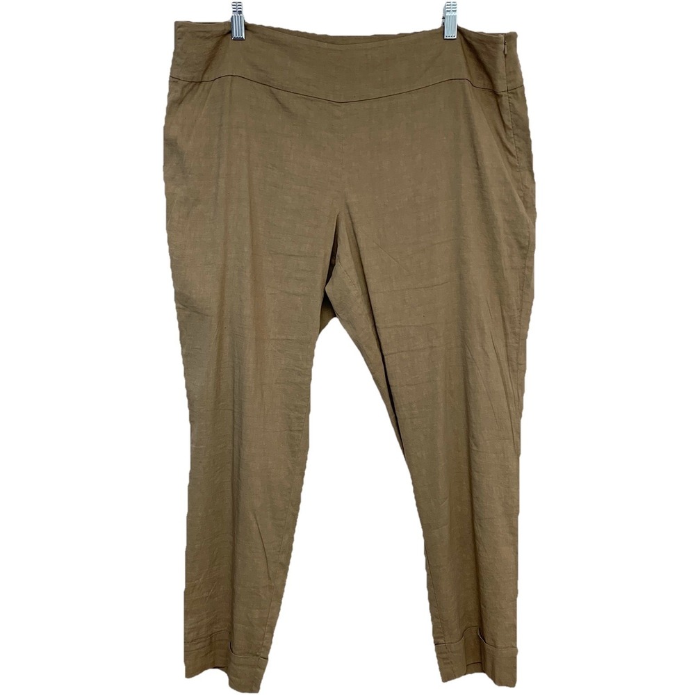 Eileen Fisher Linen Blend Pants XL Neutral Stretch‎ Full Leg Side Zip Lagenlook